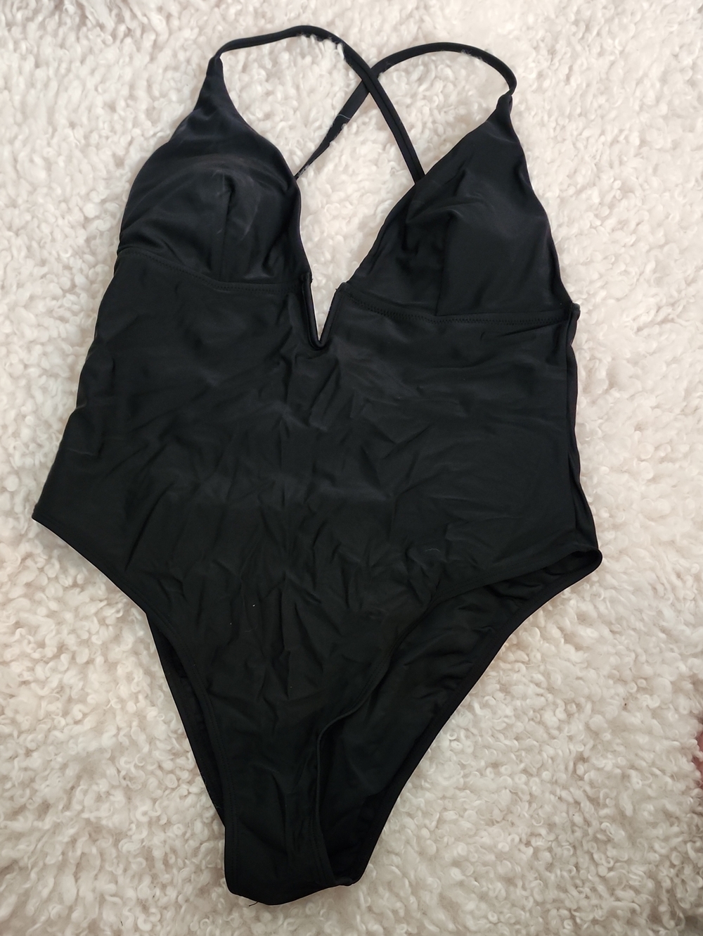 Black One-Piece Women’s Swimsuit - Sexy V-Neck. Cupshe. Size L. NWT